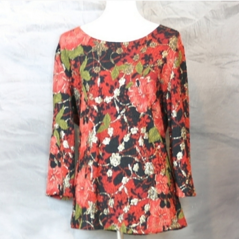 Brittany Black red floral blouse 1X